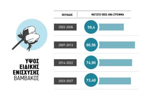 Ανοιχτό το σενάριο για ειδική βάμβακος περί τα 80 ευρώ το στρέμμα με αρχή το 2025 λόγω περικοπής εκτάσεων