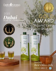 Χρυσό στον διεθνή διαγωνισμό Dubai OOC το βιολογικό EVOO Delta Morea - Ελαίας Καρπός