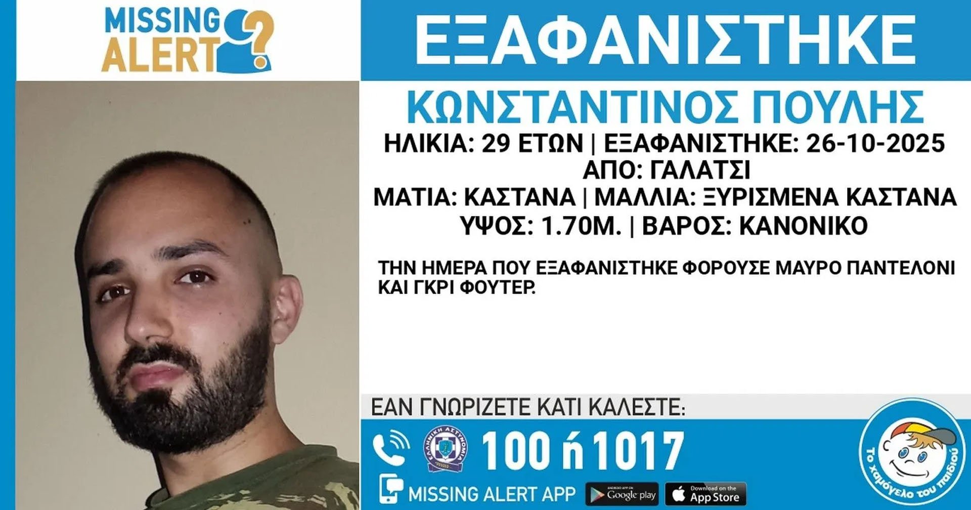 Συναγερμός για την εξαφάνιση 29χρονου στο Γαλάτσι
