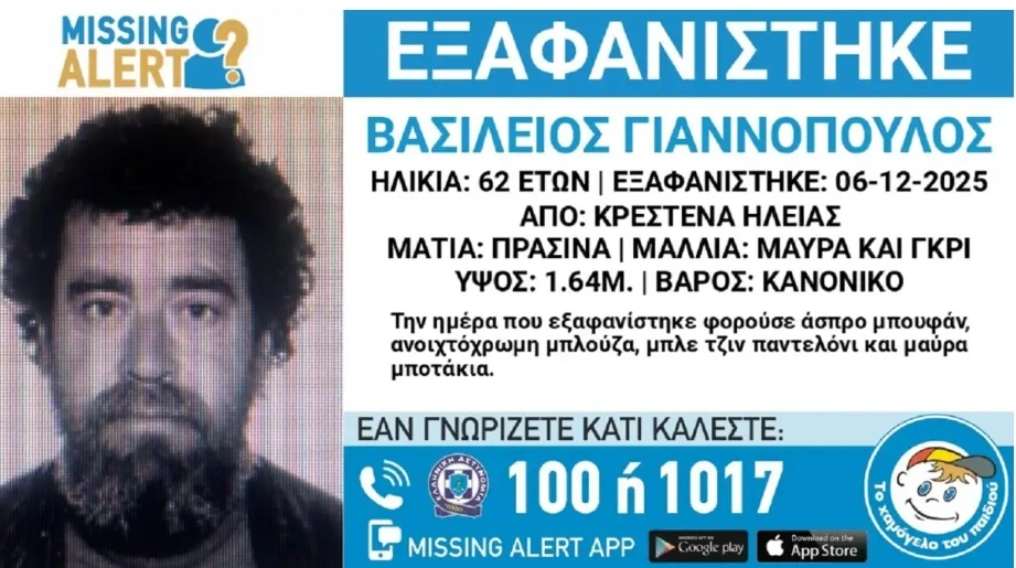 Ηλεία: Συναγερμός με εξαφάνιση 62χρονου