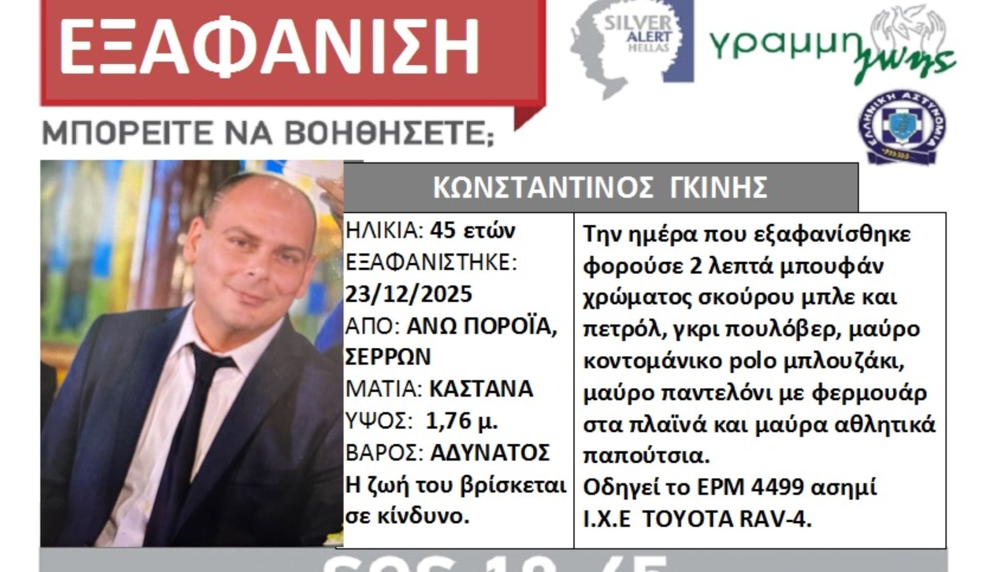 Σέρρες: Εντοπίστηκε εύρημα στις έρευνες για τον αγνοούμενο διοικητή της Πυροσβεστικής