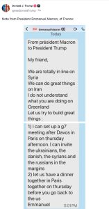 Ο Τραμπ ανάρτησε μήνυμα που του έστειλε ο Μακρόν – «Δεν καταλαβαίνω τι κάνεις με τη Γροιλανδία»