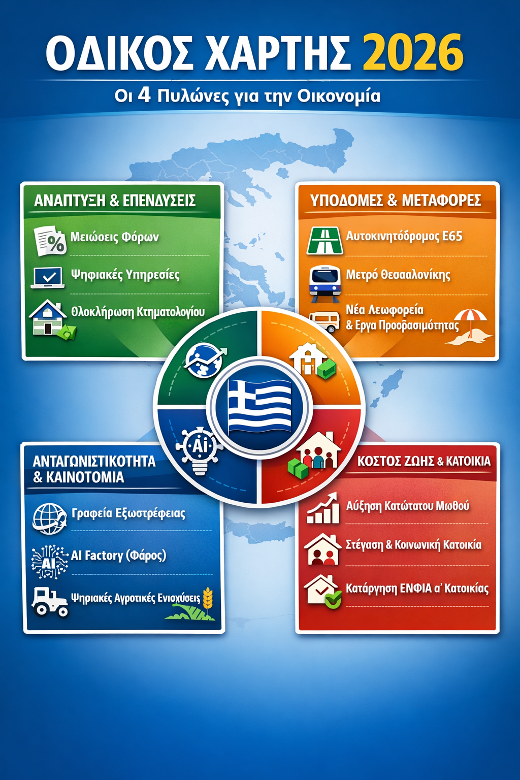 Κωστής Χατζηδάκης: Οι 4 πυλώνες για ανάπτυξη, υποδομές και ενίσχυση εισοδήματος (infographic)