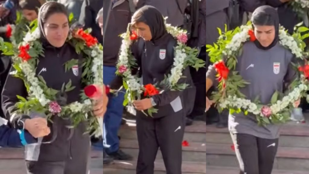 «Μας έλειψε πολύ η χώρα μας»: Με στεφάνια στον λαιμό επέστρεψαν στο Ιράν οι ποδοσφαιρίστριες που ζήτησαν άσυλο
