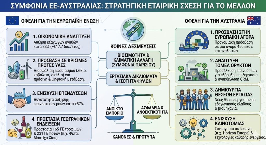 Ιστορική συμφωνία ελεύθερου εμπορίου και ασφάλειας μεταξύ Ευρωπαϊκής Ένωσης και Αυστραλίας – Τα οφέλη
