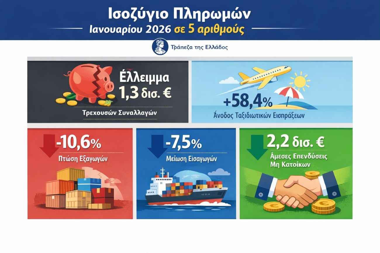 Άλμα τουρισμού και επενδύσεων, αλλά έλλειμμα στο ισοζύγιο πληρωμών